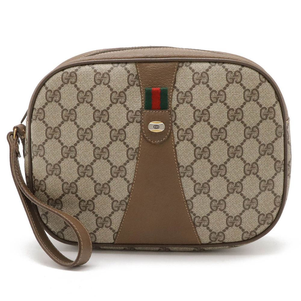 Gucci GG Plus Clutch Bag Shoulder Handbag Leather Beige Cream Mocha Brown